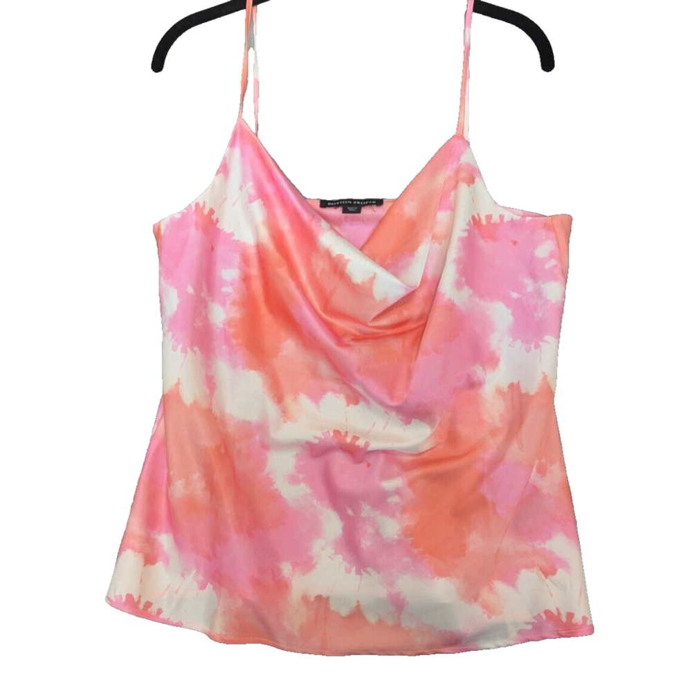 Boston Proper Shirt Medium‎ Pink Orange Tie Dye Satin Silky Tank Top Y2K Blouse